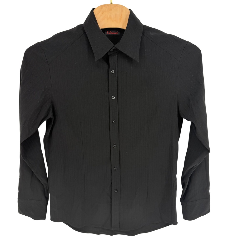 7 Diamonds Mens XL Black Tonal Stripe Long Sleeve Button Down Stretch Shirt